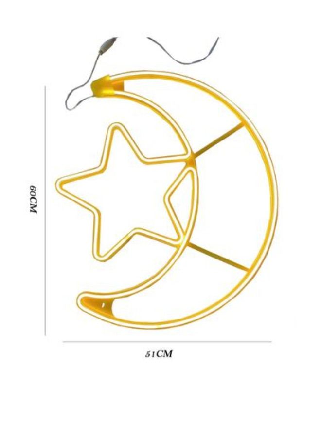 Ramadan Moon Star Led Decoration Light Yellow-60x51cm - Image 2