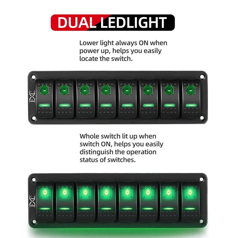FXC Green 8 Gang Rocker Switch Panel - Image 2
