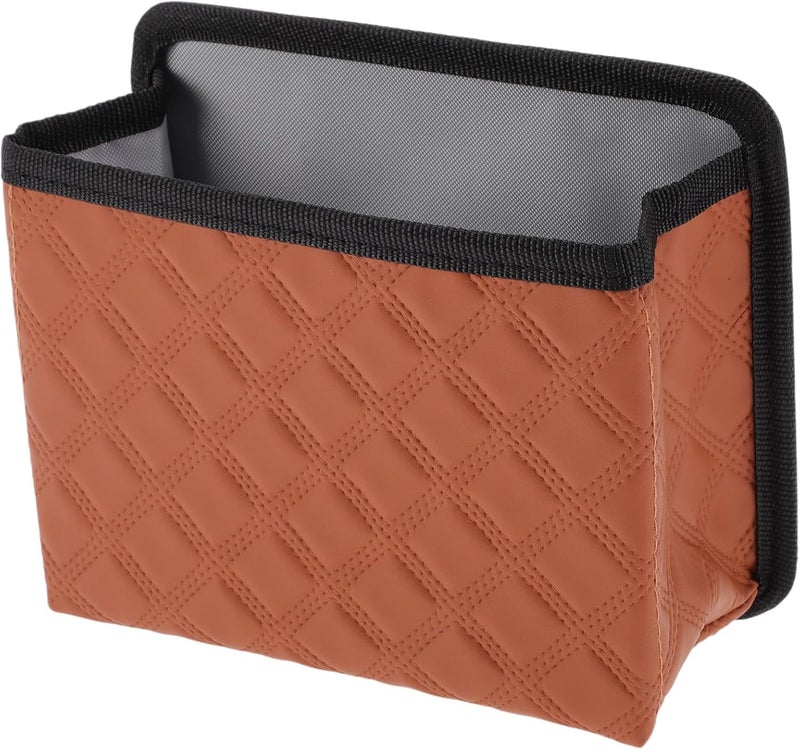 HOPESPANNER Universal Car Trash Can - Faux Leather Hanging Trash Bin, Brown - Image 1