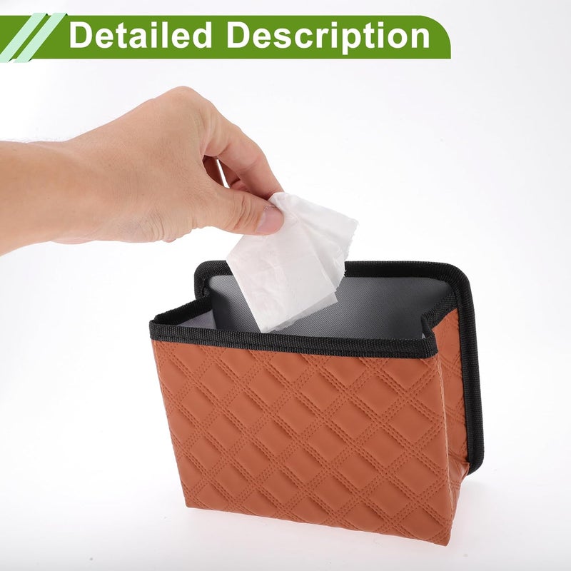 HOPESPANNER Universal Car Trash Can - Faux Leather Hanging Trash Bin, Brown - Image 5