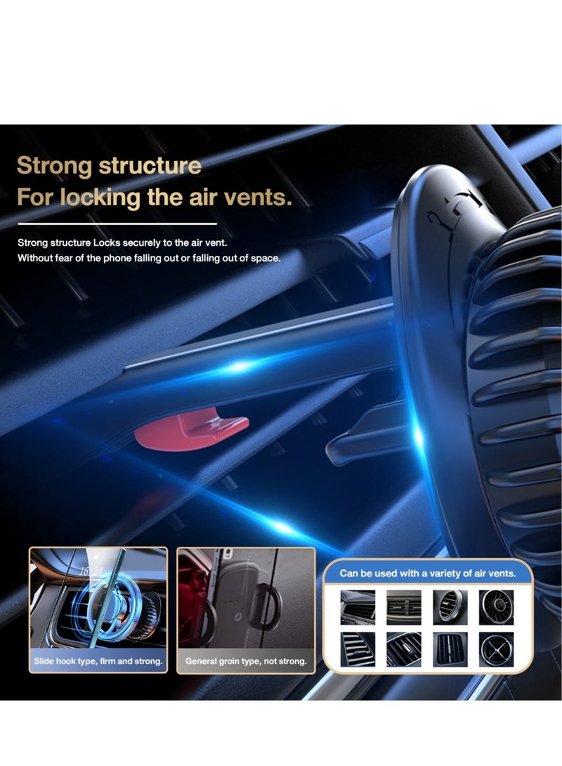 Air Vent Car Phone Mount with Firm Sliding Hook Structure Lock, 360° Rotating Car Phone Holder with Super Strong Magnetic Suction, Suitable for All Types of Cars and Air Vents, Black - Air Vent Type - Image 3