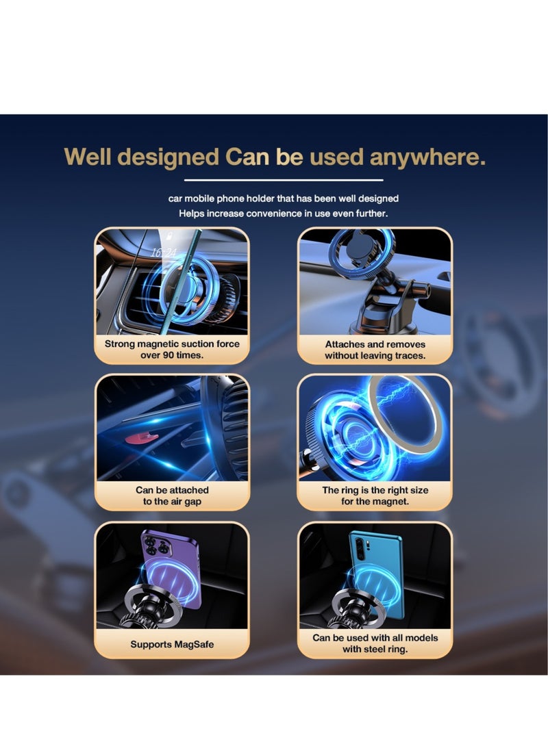 Air Vent Car Phone Mount with Firm Sliding Hook Structure Lock, 360° Rotating Car Phone Holder with Super Strong Magnetic Suction, Suitable for All Types of Cars and Air Vents, Black - Air Vent Type - Image 4