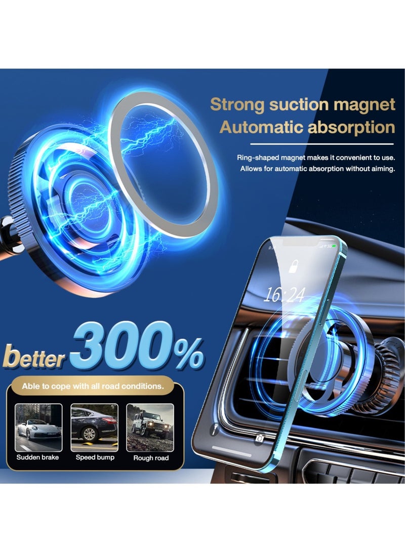 Air Vent Car Phone Mount with Firm Sliding Hook Structure Lock, 360° Rotating Car Phone Holder with Super Strong Magnetic Suction, Suitable for All Types of Cars and Air Vents, Black - Air Vent Type - Image 2