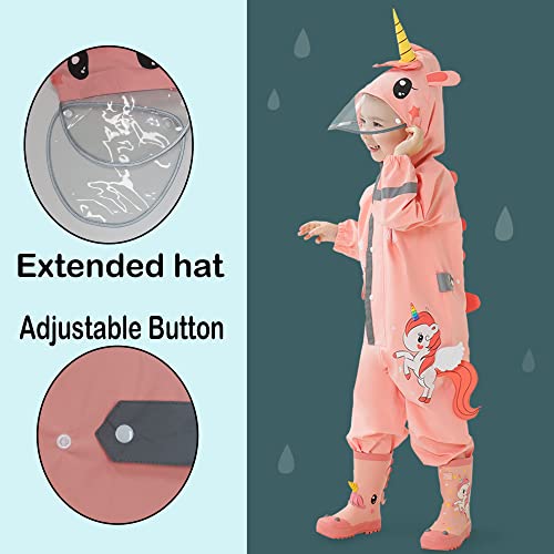 Fewlby Kids Toddler Boys Girls Rain Suit Waterproof One Piece Coverall M Size 3-4 Years - Image 2