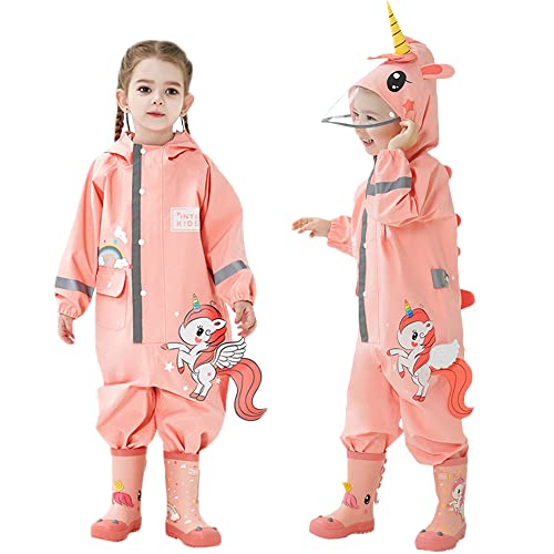 Fewlby Kids Toddler Boys Girls Rain Suit Waterproof One Piece Coverall M Size 3-4 Years - Image 1