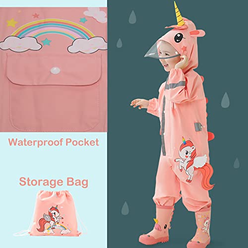Fewlby Kids Toddler Boys Girls Rain Suit Waterproof One Piece Coverall M Size 3-4 Years - Image 3