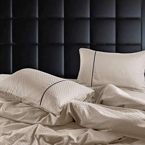 Spread Spain Oxford Cotton 400 Thread Count 1 pc Large Throw Pillows Cover 22 x 34 Inches for Bed and Couch Decorative Pillow Insert Geometric Pattern - Taupe - Image 1