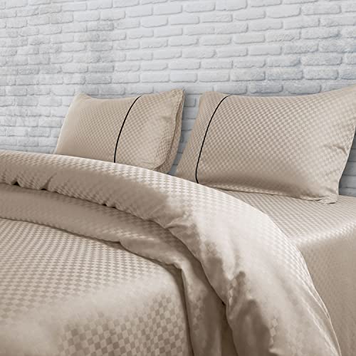 Spread Spain Oxford Cotton 400 Thread Count 1 pc Large Throw Pillows Cover 22 x 34 Inches for Bed and Couch Decorative Pillow Insert Geometric Pattern - Taupe - Image 3