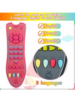 SYOSI TV Remote Control Toy Early Education Toy for 6 Months+ Toddlers Kids Provides Musical Play of Light and Sound for Numbers Learning Come with 3 Language Models English French and Spanish Pink  - Image 4