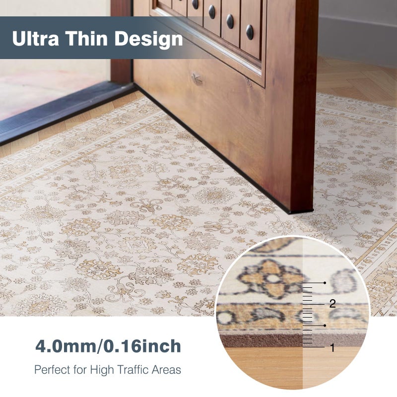 KEYDOL 6' x 9' Durable Vinyl Rugs for Living Room, Vintage Floral Pattern for Dining Room, Bedroom, Home Office, Bobo Yellow Non-Slip Large Rugs for Indoor&Outdoor RV, Deck, Backyard, Balcony, Home Decor - Image 5