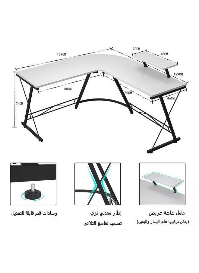 عربست - مكتب كمبيوتر زاوية ، طاولة زاوية كبيرة الحجم ، سهلة التجميع طاولة ألعاب عائلية للمكتب / المنزل / الفندق (أبيض) - Image 1