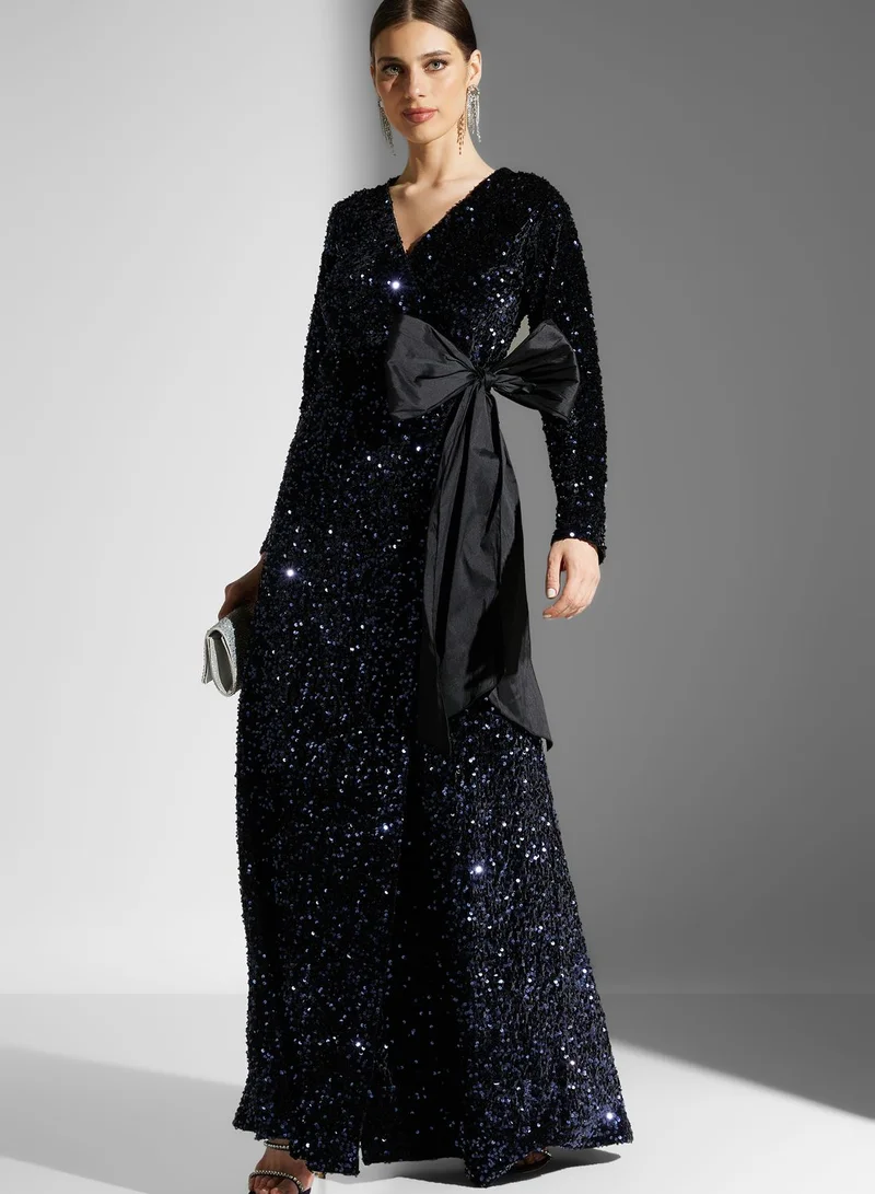 Namshi x Dana Shimmer Wrap Dress With Tie