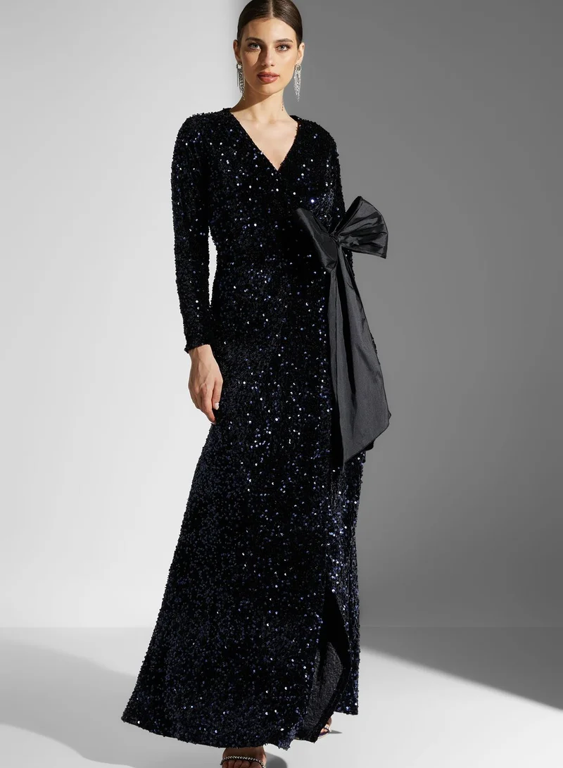 Namshi x Dana Shimmer Wrap Dress With Tie