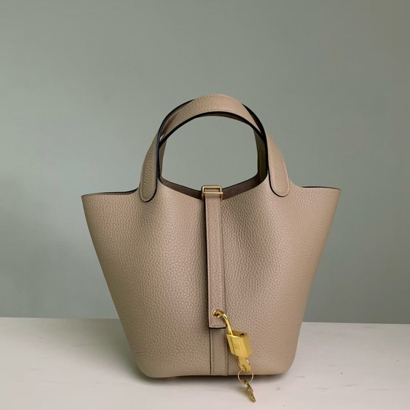18cm Wax Line Hand Sewed TC Top Layer Cowhide Vegetable Basket Bag Bucket Bag Genuine Leather Womens Bag Handbag Windbreaker gray 