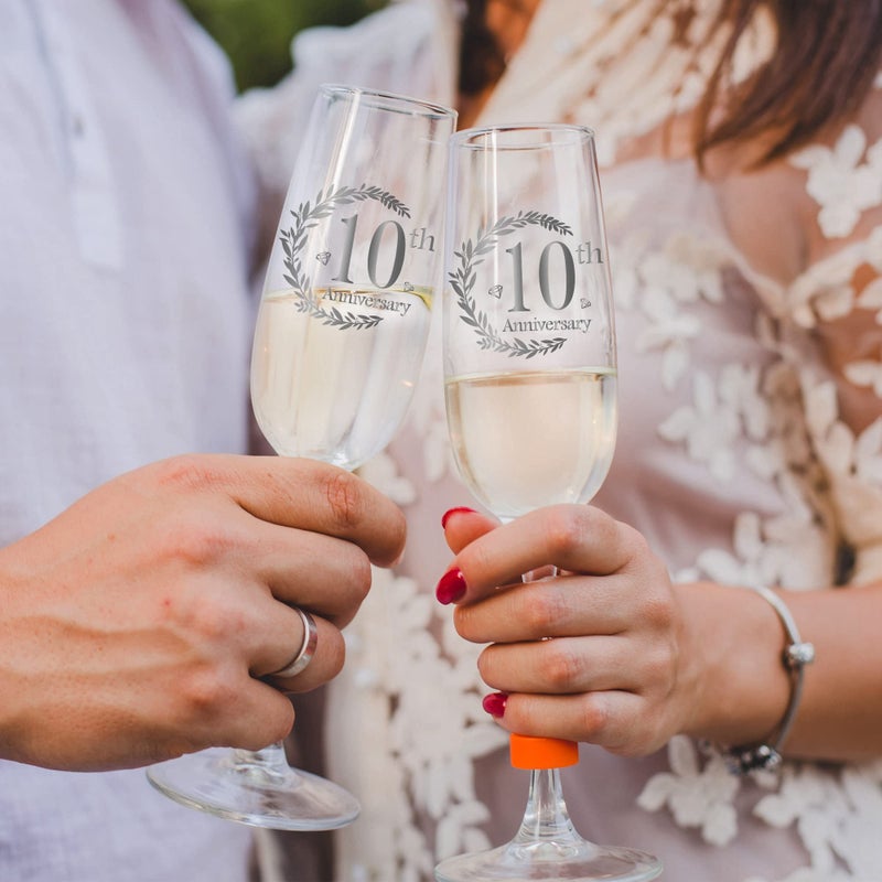 Tom Boy 10th Anniversary Champagne Flutes, Wedding Gifts Anniversary for Couple, 10th Wedding Anniversary Champagne Flutes Glasses Set of 2, Couple gifts, 10th Anniversary for Couples Gift - Image 2