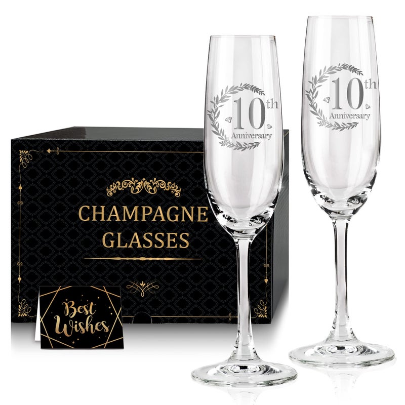 Tom Boy 10th Anniversary Champagne Flutes, Wedding Gifts Anniversary for Couple, 10th Wedding Anniversary Champagne Flutes Glasses Set of 2, Couple gifts, 10th Anniversary for Couples Gift - Image 1