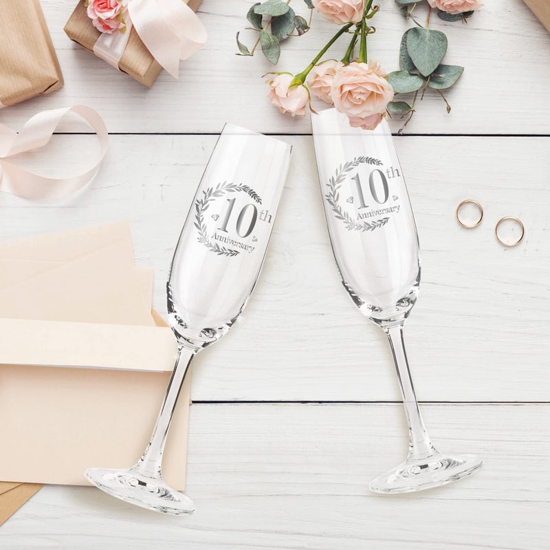 Tom Boy 10th Anniversary Champagne Flutes, Wedding Gifts Anniversary for Couple, 10th Wedding Anniversary Champagne Flutes Glasses Set of 2, Couple gifts, 10th Anniversary for Couples Gift - Image 4