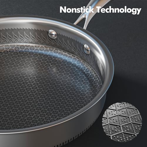 AuFranc® Hybrid Nonstick Stainless Steel Pots and Pans Set, Induction Cookware Set with Tempered Glass Lids, Non-stick Pot and Pan Set Suitable for All Cooktops, Non-Toxic, Dishwasher & Oven Safe - Image 3