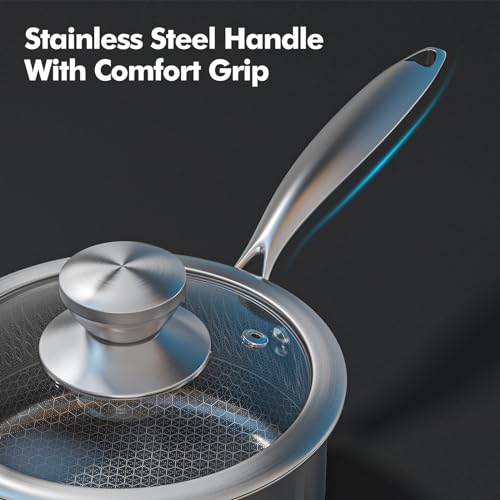 AuFranc® Hybrid Nonstick Stainless Steel Pots and Pans Set, Induction Cookware Set with Tempered Glass Lids, Non-stick Pot and Pan Set Suitable for All Cooktops, Non-Toxic, Dishwasher & Oven Safe - Image 5