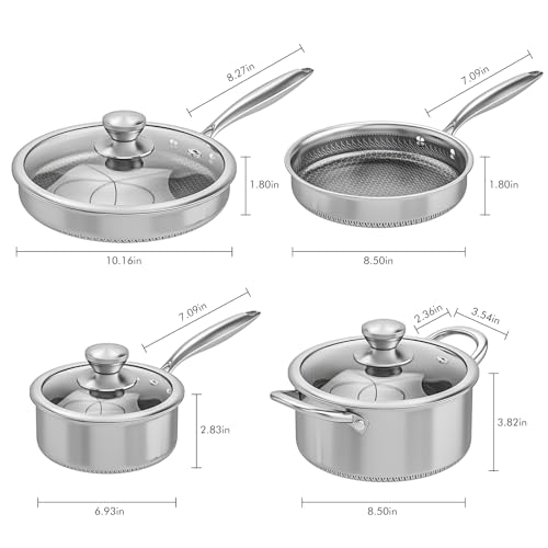 AuFranc® Hybrid Nonstick Stainless Steel Pots and Pans Set, Induction Cookware Set with Tempered Glass Lids, Non-stick Pot and Pan Set Suitable for All Cooktops, Non-Toxic, Dishwasher & Oven Safe - Image 2