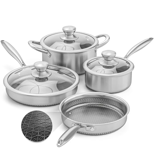AuFranc® Hybrid Nonstick Stainless Steel Pots and Pans Set, Induction Cookware Set with Tempered Glass Lids, Non-stick Pot and Pan Set Suitable for All Cooktops, Non-Toxic, Dishwasher & Oven Safe - Image 1