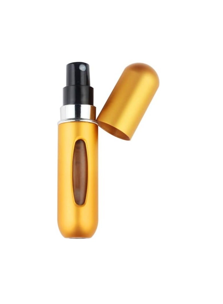 زجاجة عطر فاخرة صغيرة محمولة قابلة لاعادة الملء بسعة 5 مل، مضخة انبوبية مستديرة، زجاجة عطر فارغة لمستحضرات التجميل للسفر (ذهبي فاتح) - Image 1