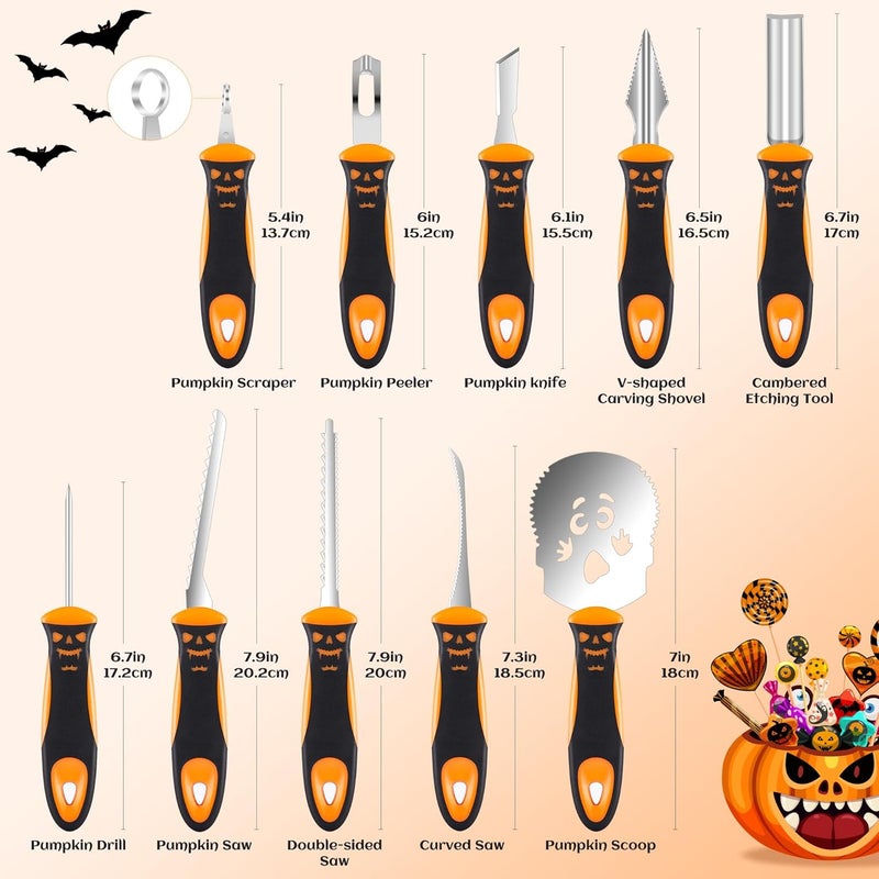 AIR PROPELLER Pumpkin Carving Tools 10 PCS,Halloween Pumpkin Carving Kit for Adults or Kids,Professional Pumpkin Carving Knife Set for Jack-O-Lanterns with Zippered Carrying Case - Image 3