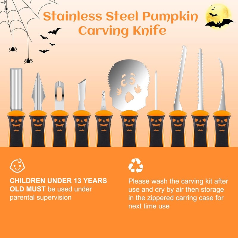 AIR PROPELLER Pumpkin Carving Tools 10 PCS,Halloween Pumpkin Carving Kit for Adults or Kids,Professional Pumpkin Carving Knife Set for Jack-O-Lanterns with Zippered Carrying Case - Image 2