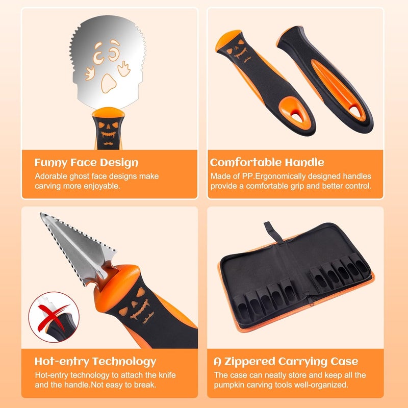 AIR PROPELLER Pumpkin Carving Tools 10 PCS,Halloween Pumpkin Carving Kit for Adults or Kids,Professional Pumpkin Carving Knife Set for Jack-O-Lanterns with Zippered Carrying Case - Image 4