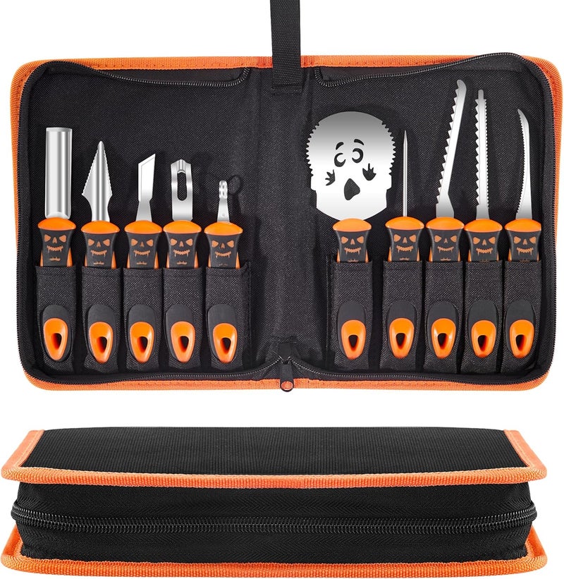 AIR PROPELLER Pumpkin Carving Tools 10 PCS,Halloween Pumpkin Carving Kit for Adults or Kids,Professional Pumpkin Carving Knife Set for Jack-O-Lanterns with Zippered Carrying Case - Image 1