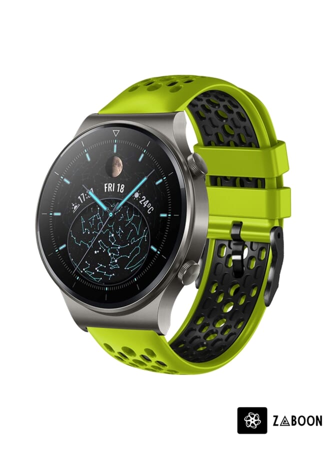 Zaboon Watch Band For Huawei Watch GT2 Pro 22mm Two-Color Breathable Silicone (Lime+Black) - Image 1