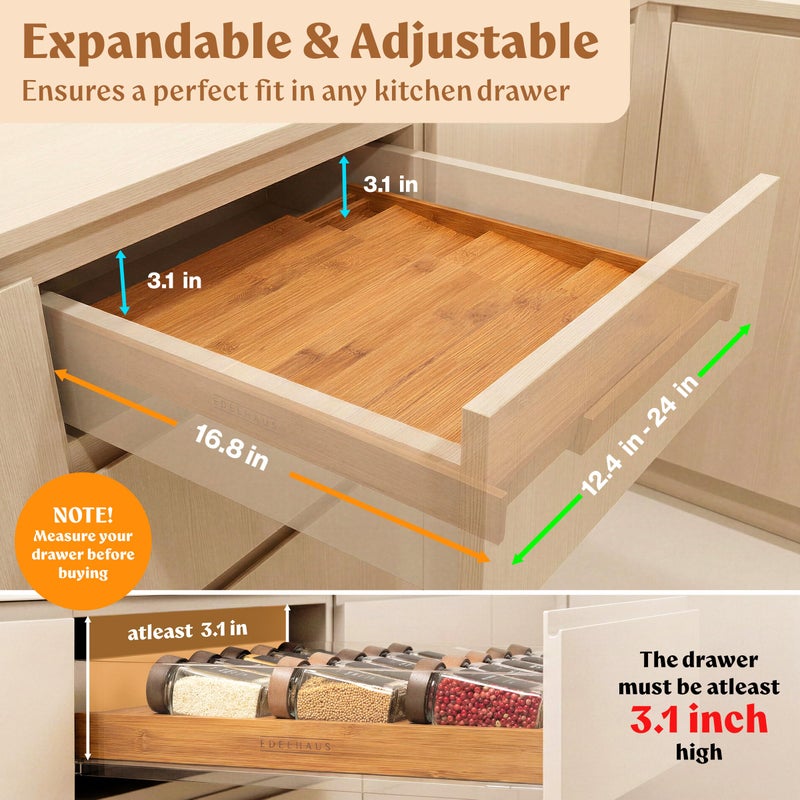 EDELHAUS Spice Drawer Organizer - Expandable Spice Rack for Drawer, Black Seasoning Organizer for Drawer Spice Organizer, Spice Organization Seasoning rack insert for Cabinet (Jars Not Included) - Image 2