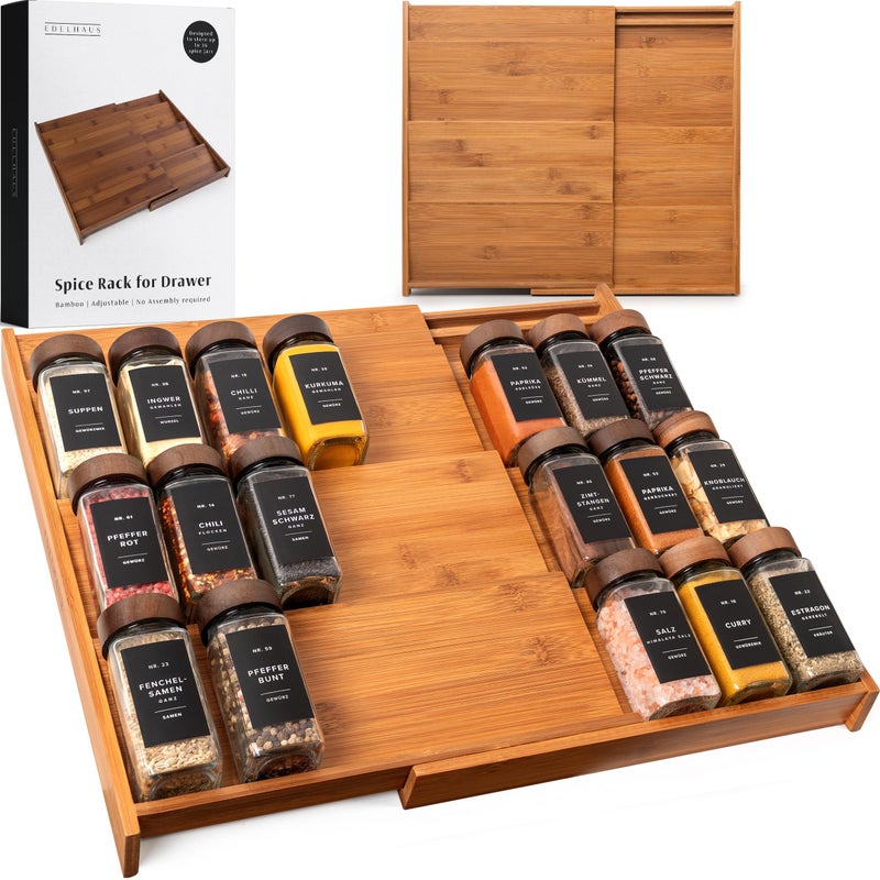 EDELHAUS Spice Drawer Organizer - Expandable Spice Rack for Drawer, Black Seasoning Organizer for Drawer Spice Organizer, Spice Organization Seasoning rack insert for Cabinet (Jars Not Included) - Image 1