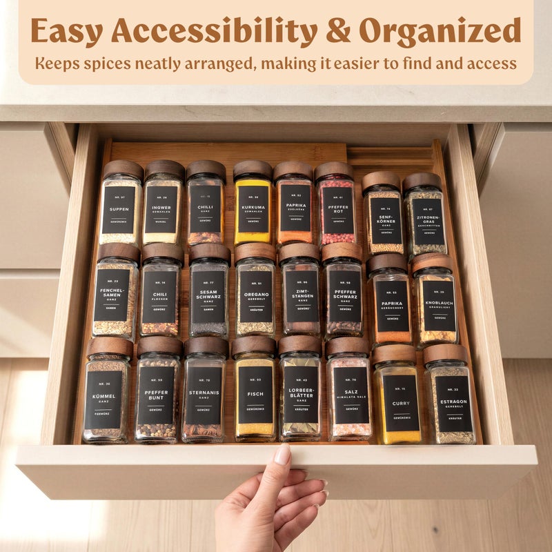 EDELHAUS Spice Drawer Organizer - Expandable Spice Rack for Drawer, Black Seasoning Organizer for Drawer Spice Organizer, Spice Organization Seasoning rack insert for Cabinet (Jars Not Included) - Image 5