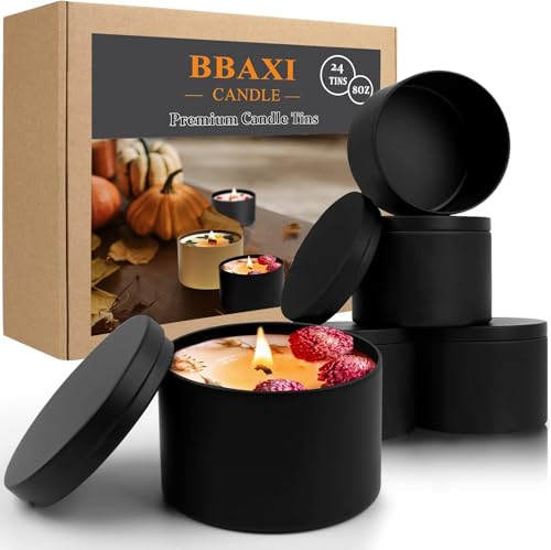 BBAXI 8 oz , 24 Pcs, Black Empty Candle Tin with Lids for DIY Candles Making , Matte Full Black Candle Jars - Image 1