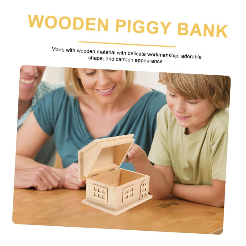 Vintage Wooden Money Box House With Lock Retro Coin Bank Birthday Gift - Image 4
