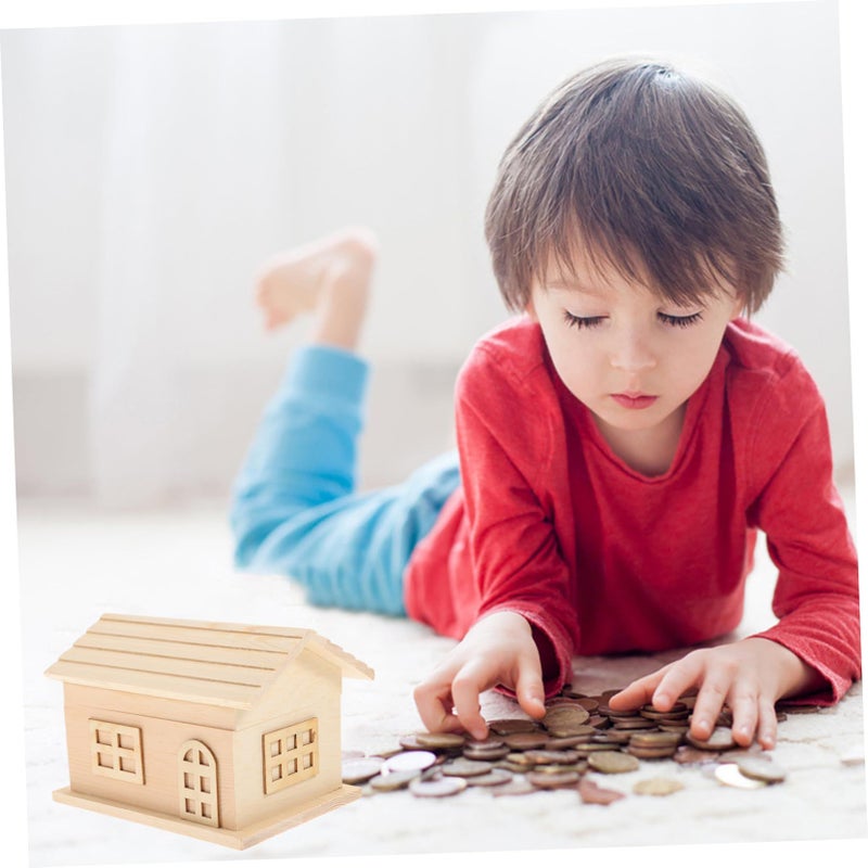 Vintage Wooden Money Box House With Lock Retro Coin Bank Birthday Gift - Image 5