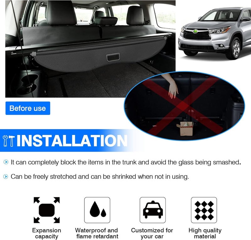 Powerty Retractable Cargo Cover for 2014-2019 Toyota Highlander - Trunk Shielding Shade - Image 3