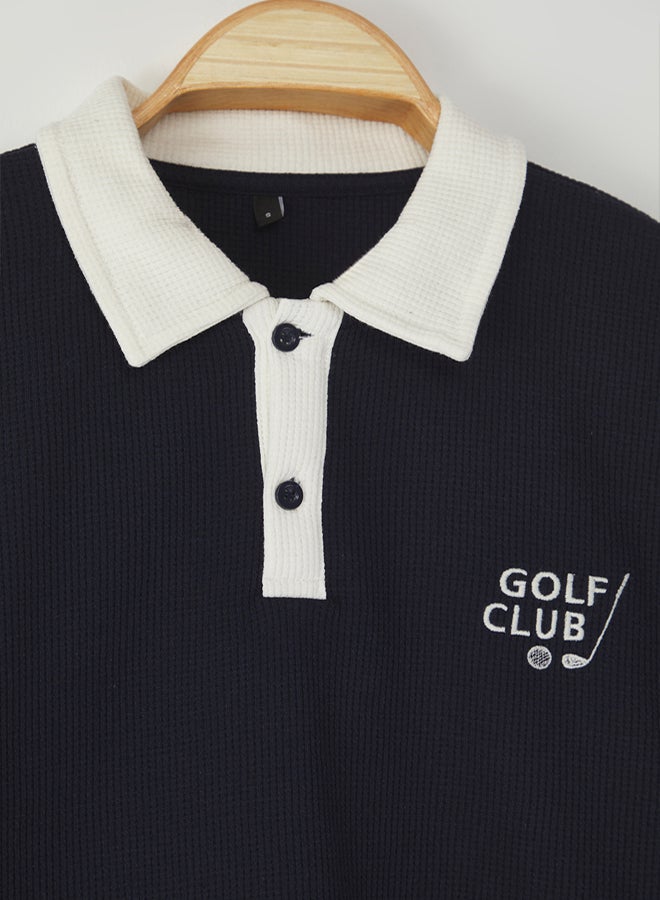 trendyol Navy Blue Regular Polo Collar Plain Knitted Polo Collar T-shirt - Image 4