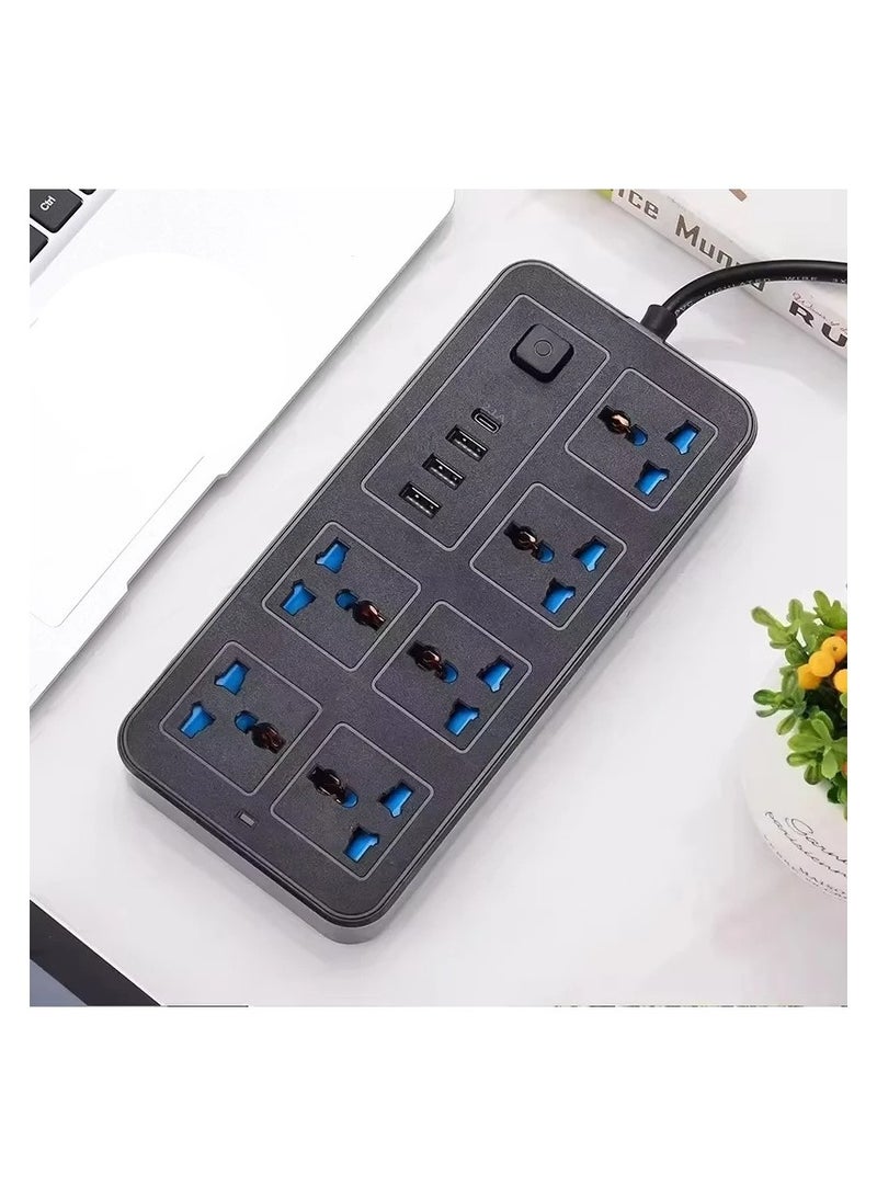 Power Extension Socket, Power Strip with USB, 3 USB Ports & 1 Type C | Independent Power Switch, Max 1A, Overload Protection & Child Safety, 2 Meter Extension Cord  - Image 1