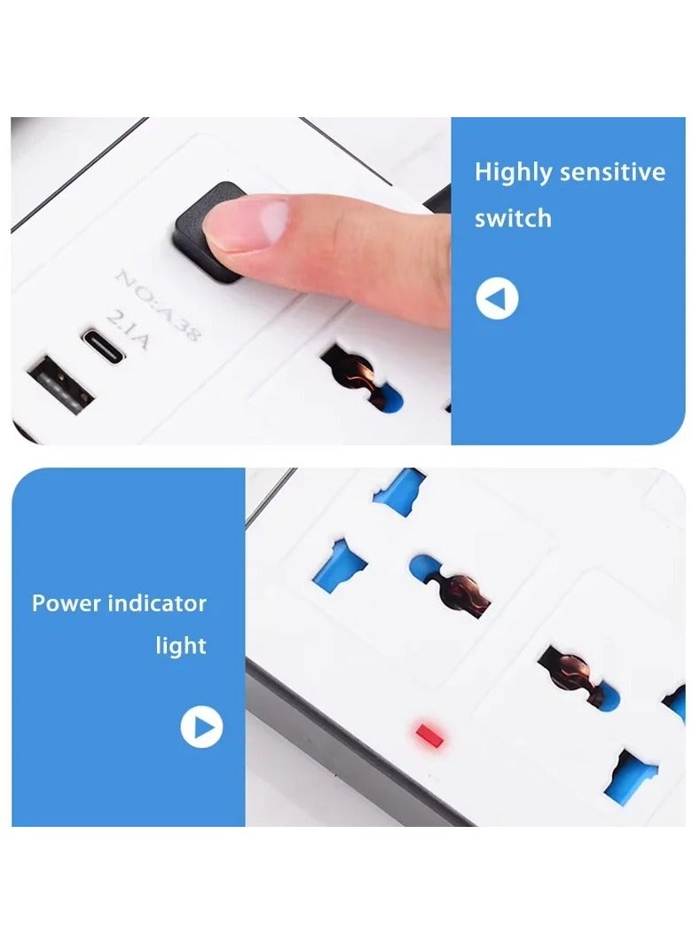 Power Extension Socket, Power Strip with USB, 3 USB Ports & 1 Type C | Independent Power Switch, Max 1A, Overload Protection & Child Safety, 2 Meter Extension Cord  - Image 3