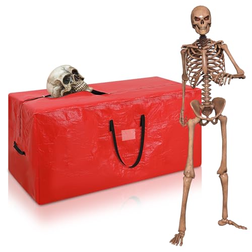 Cozypower Christmas 12ft Skeleton Storage Bag Fit up to 12ft Skeleton Christmas Tree Storage Bag Heavy Duty Extra Large Container with Durable Handles and Dual Zipper Totes 65 x 30 x 30 InchRed - Image 1
