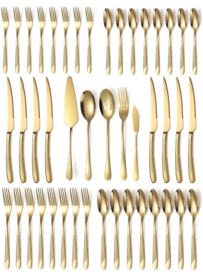 X-zrew 45-Piece Silverware Set Stainless Steel Flatware Set with Serving Utensils Hammered Flatware Set for 8 Cutlery Utensil Set for Home Kitchen Restaurant - Image 1