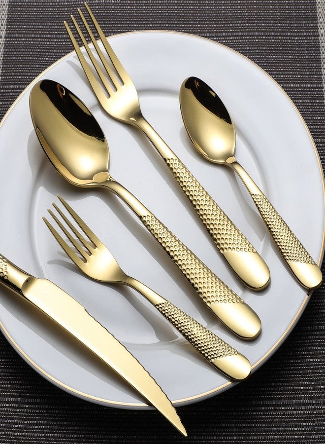 X-zrew 45-Piece Silverware Set Stainless Steel Flatware Set with Serving Utensils Hammered Flatware Set for 8 Cutlery Utensil Set for Home Kitchen Restaurant - Image 4