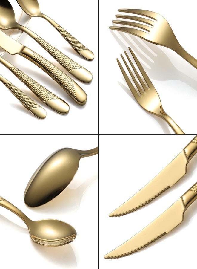 X-zrew 45-Piece Silverware Set Stainless Steel Flatware Set with Serving Utensils Hammered Flatware Set for 8 Cutlery Utensil Set for Home Kitchen Restaurant - Image 3