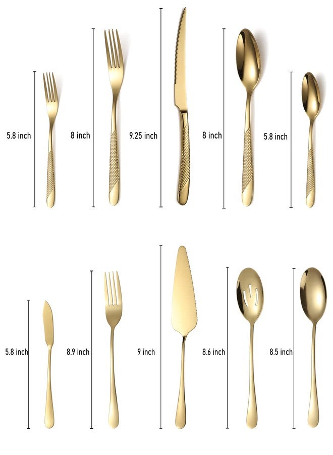 X-zrew 45-Piece Silverware Set Stainless Steel Flatware Set with Serving Utensils Hammered Flatware Set for 8 Cutlery Utensil Set for Home Kitchen Restaurant - Image 2