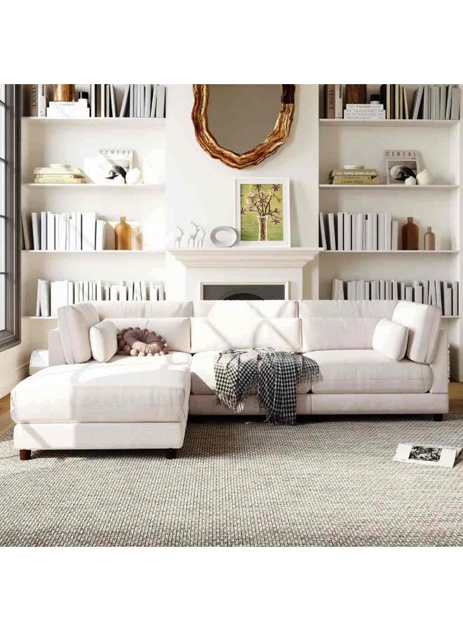 Homzmart MDF and Linen L-Shape Sofa  - White - Image 1