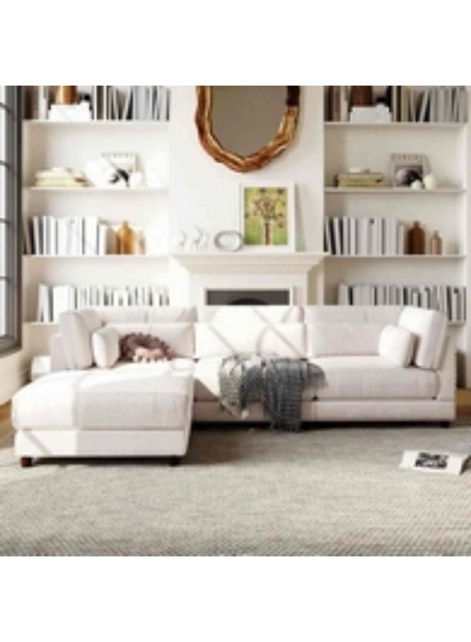 Homzmart MDF and Linen L-Shape Sofa  - White - Image 2