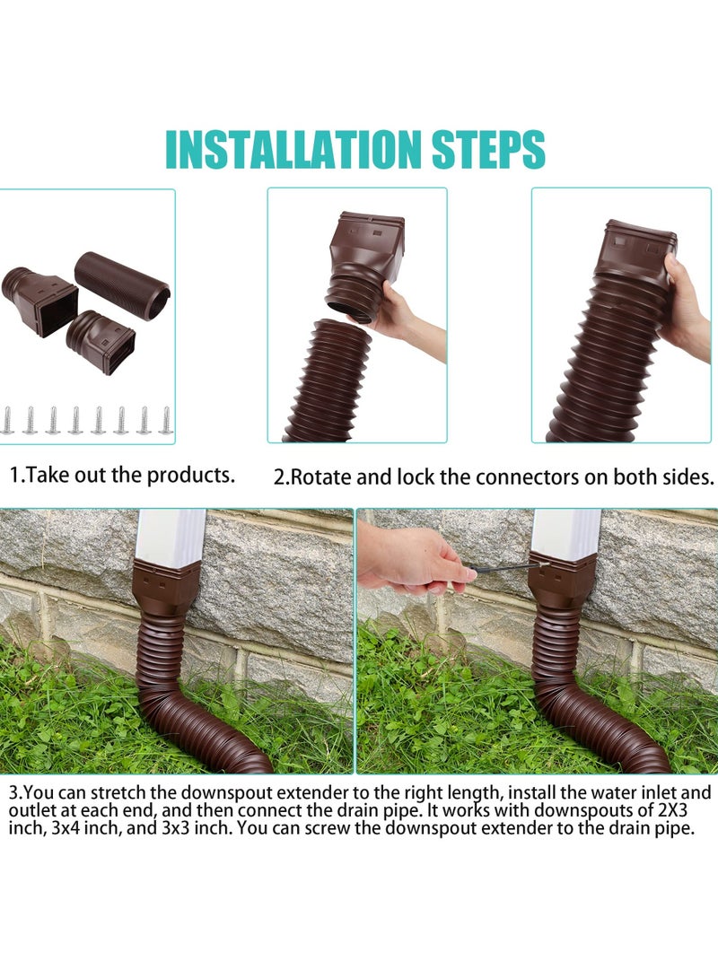 Y&D SYOSI 2Pcs Rain Gutter Downspout Extensions, Drain Extender Diverter Extendable from 21 to 58 inches, Extension for Most Residential Downspouts (Brown) - Image 4