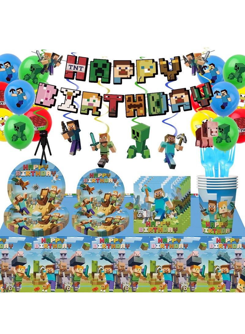 bbet Minecraft Theme Birthday Decorations for 10 Persons for Children's Birthday Supplies - Image 1